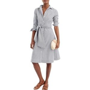J.CREW Women's Tie Waist Shirt Dress H7791 Size 4 Navy Blue White Stripe Cotton